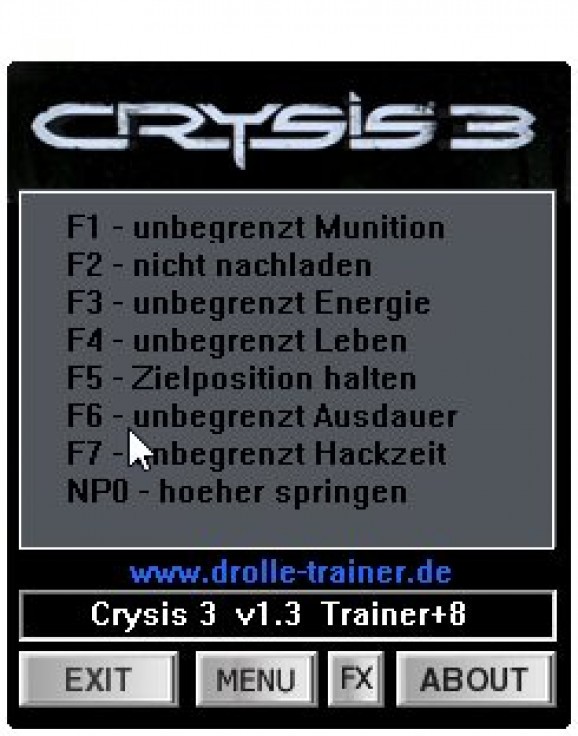 Crysis 3 +8 Trainer for 1.3 screenshot