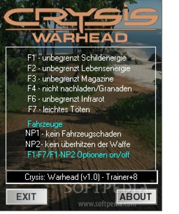 Crysis: Warhead Trainer +8 for 1.0 screenshot