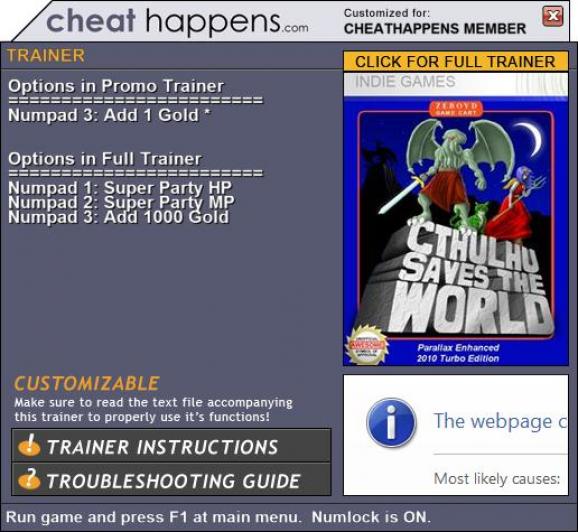 Cthulhu Saves the World +1 Trainer screenshot