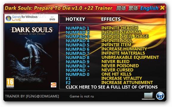 Dark Souls +22 Trainer for 1.0 screenshot