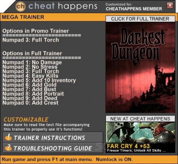 Darkest Dungeon +1 Trainer screenshot