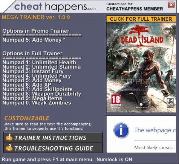 Dead Island +1 Trainer screenshot