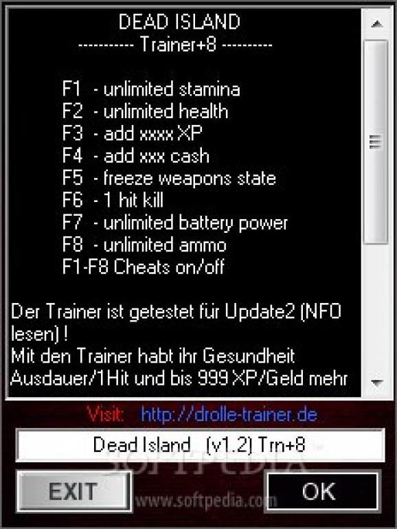 Dead Island +8 Trainer for 1.1 and 1.2 screenshot