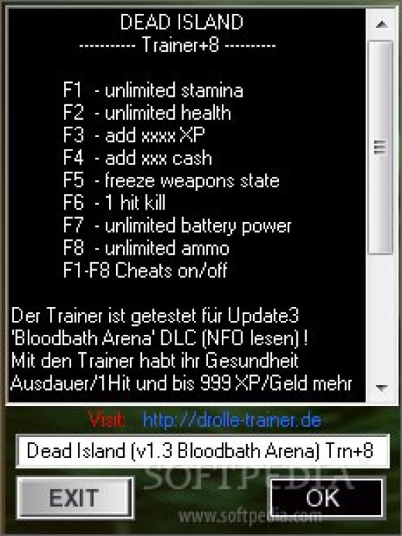 Dead Island +8 Trainer for 1.3 screenshot