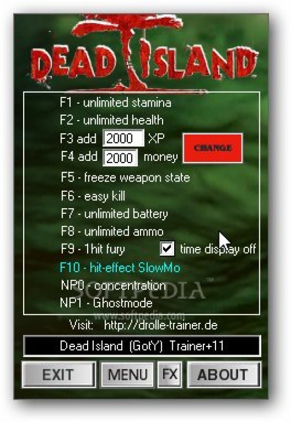 Dead Island GOTY Edition +11 Trainer for 1.3.0 screenshot