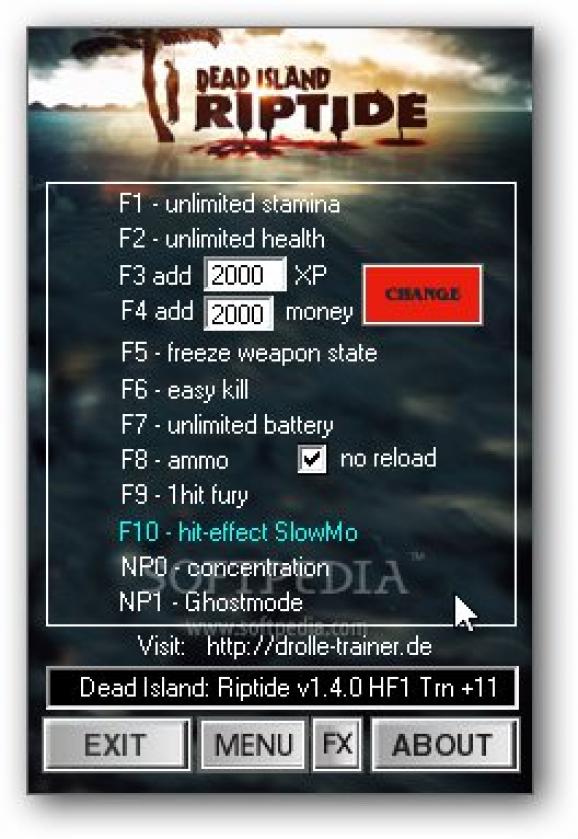 Dead Island: Riptide +11 Trainer for 1.4.0 Hotfix 1 screenshot