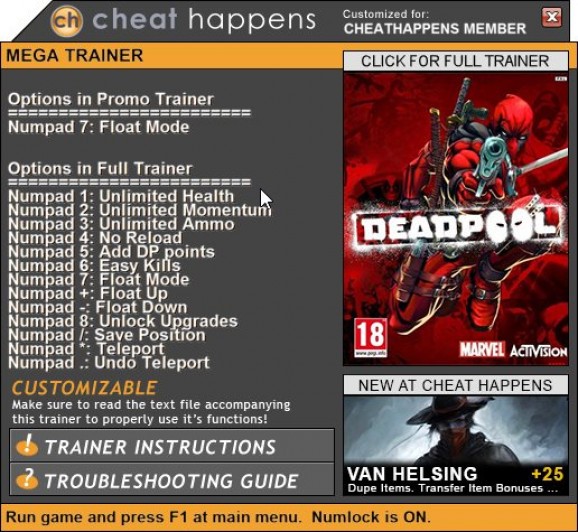 Deadpool +1 Trainer screenshot