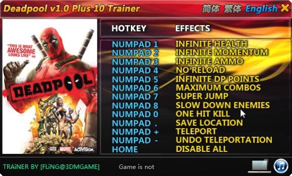 Deadpool +10 Trainer for 1.0 screenshot