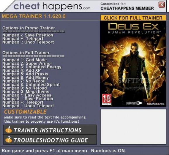 Deus Ex: Human Revolution +3 Trainer screenshot