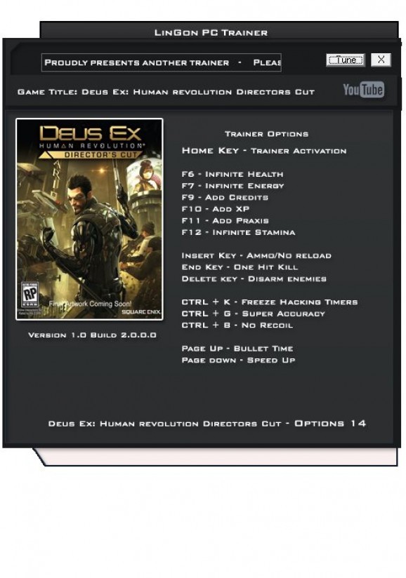 Deus Ex: Human Revolution Director's Cut +14 Trainer for 2.0.66.0 screenshot