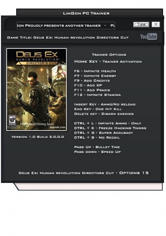 Deus Ex: Human Revolution Director's Cut +15 Trainer for 2.0.66.0 screenshot
