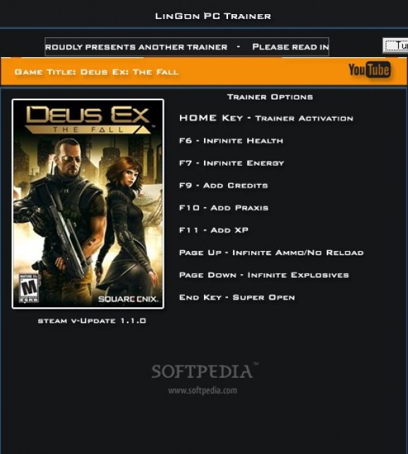 Deus Ex: The Fall +8 Trainer for 1.1.0 screenshot