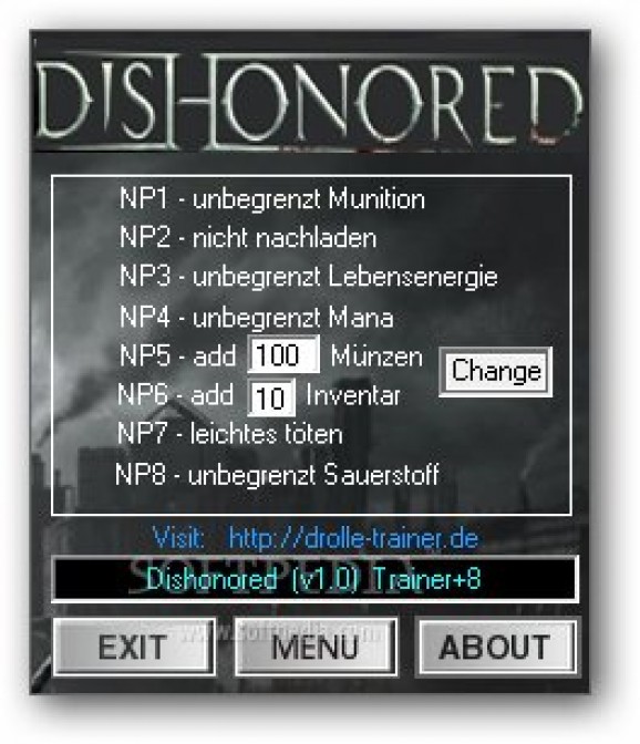 Dishonored +8 Trainer for 1.0 screenshot