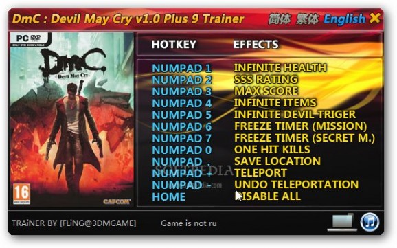 DmC Devil May Cry +9 Trainer for 1.0 screenshot