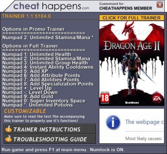 Dragon Age II +1 Trainer screenshot
