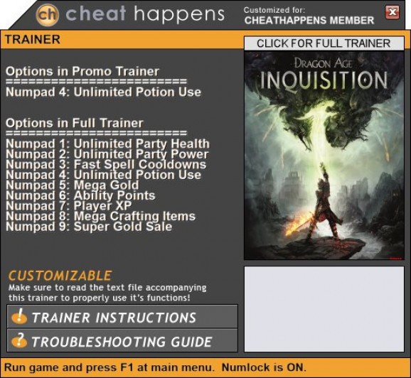 Dragon Age: Inquisition +1 Trainer screenshot