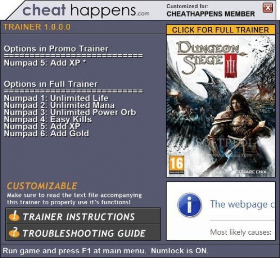 Dungeon Siege III +1 Trainer screenshot