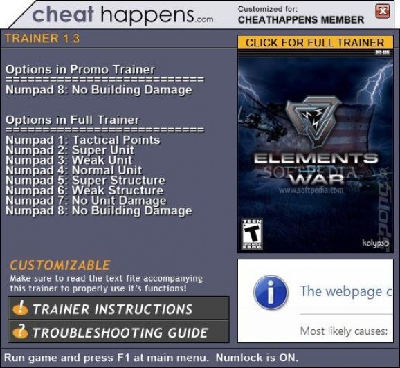 Elements of War +1 Trainer screenshot