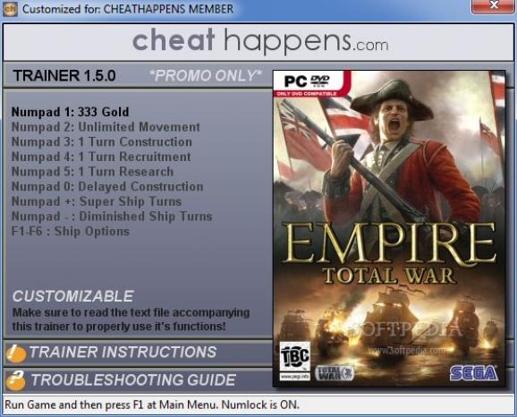 Empire: Total War +1 Trainer for 1.11 screenshot