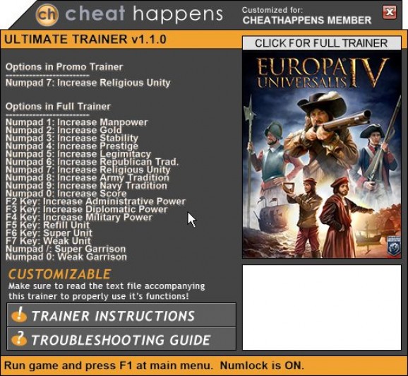 Europa Universalis IV +1 Trainer screenshot