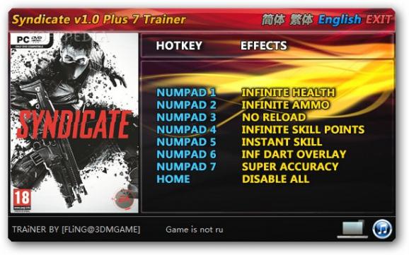Syndicate +7 Trainer for 1.0 screenshot