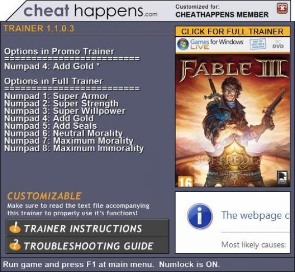 Fable 3 +1 Trainer screenshot