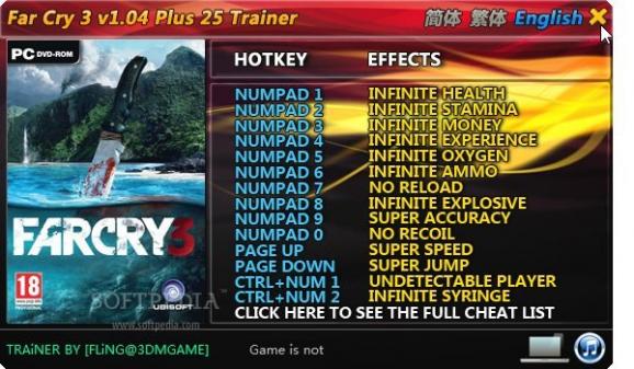 Far Cry 3 +25 Trainer for 1.0 - 1.04 screenshot