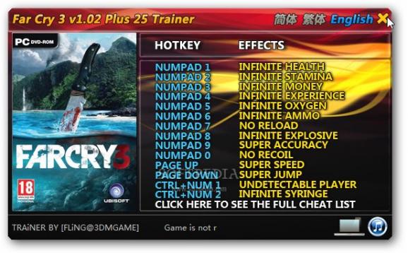 Far Cry 3 +25 Trainer for 1.01 - 1.02 screenshot