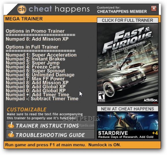Fast and Furious: Showdown +1 Trainer screenshot