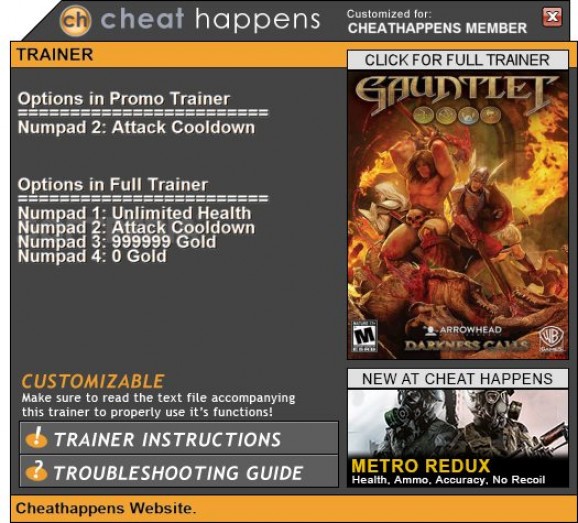 Gauntlet +1 Trainer screenshot