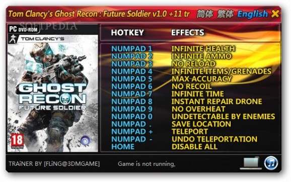 Ghost Recon: Future Soldier +11 Trainer for 1.0 screenshot