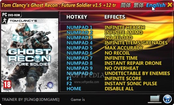 Ghost Recon: Future Soldier +12 Trainer for 1.5 screenshot