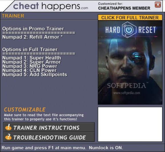 Hard Reset +1 Trainer screenshot