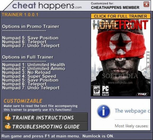 Homefront +3 Trainer screenshot