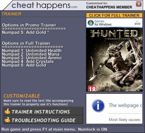 Hunted: The Demon's Forge +1 Trainer screenshot