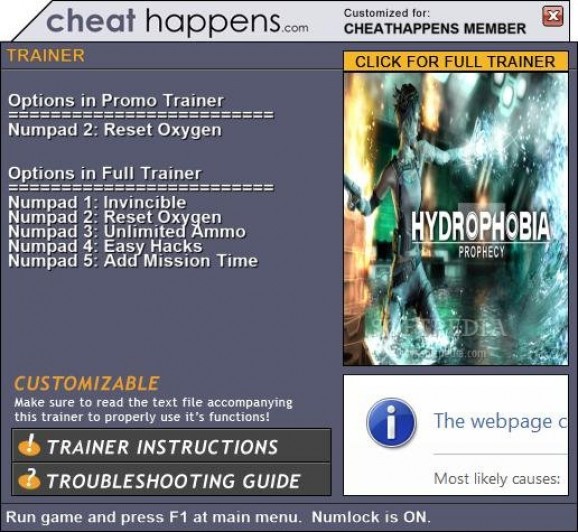 Hydrophobia: Prophecy +1 Trainer screenshot