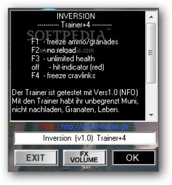 Inversion +4 Trainer for 1.0 screenshot