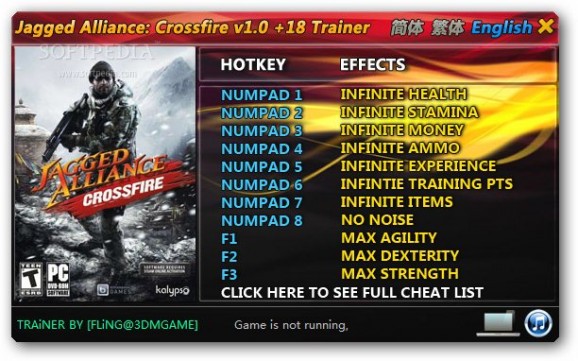 Jagged Alliance: Crossfire +18 Trainer for 1.0 screenshot