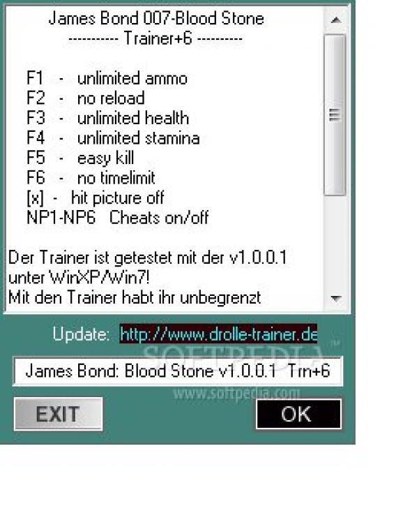 James Bond 007: Blood Stone +6 Trainer for 1.0.0.1 screenshot