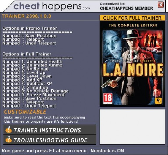 L.A. Noire +1 Trainer screenshot