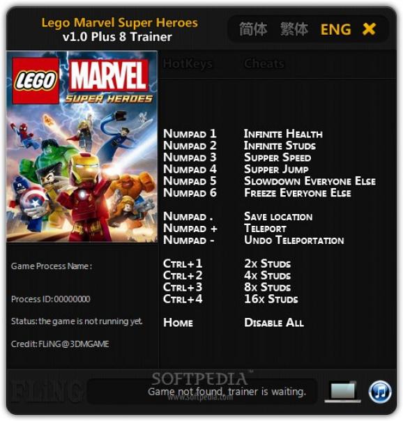 LEGO Marvel Super Heroes +8 Trainer for 1.0.0.12856 screenshot
