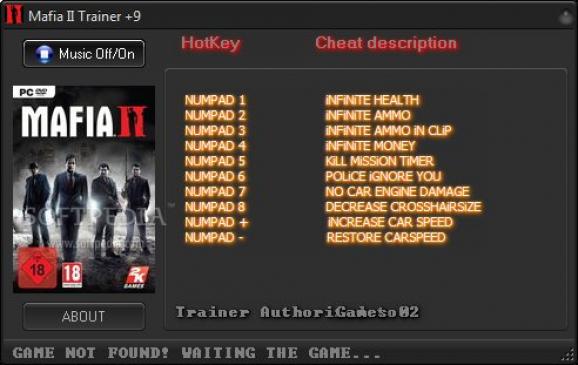 Mafia II +9 Trainer for 1.0.0.1 screenshot