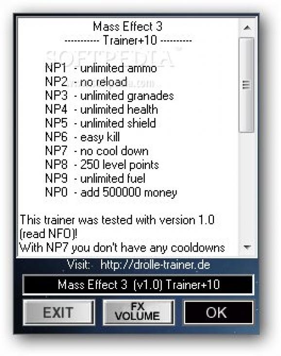 Mass Effect 3 +10 Trainer for 1.0 screenshot