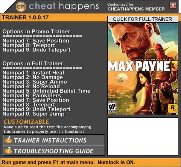 Max Payne 3 +1 Trainer for Retail screenshot