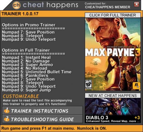 Max Payne 3 +1 Trainer for Steam screenshot