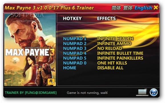 Max Payne 3 +6 Trainer for 1.0.0.17 screenshot