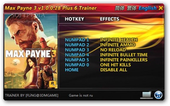 Max Payne 3 +6 Trainer for 1.0.0.28 screenshot