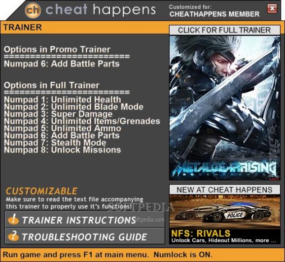Metal Gear Rising: Revengeance +1 Trainer screenshot