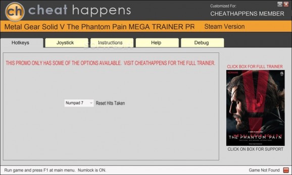 Metal Gear Solid V: The Phantom Pain +1 Trainer screenshot