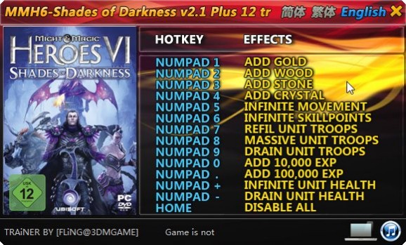 Might and Magic Heroes VI: Shades of Darkness +12 Trainer for 2.1 screenshot